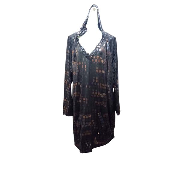 Apple Bottoms Women's 2X Hooded Top Black Metallic Sequins Long Sleeves Pocket - Picture 1 of 9